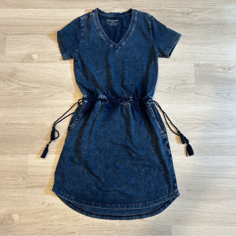 Ariat Women's Navy Denim V‑Neck Drawstring Dress